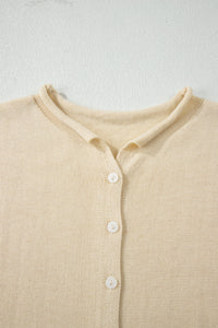 KaleaBoutique Stylish Buttoned Front Rolled Hem Cap Sleeve Sweater Top - KaleaBoutique.com