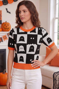 KaleaBoutique Stylish Geometric Ghost Color Block Trim Short Sleeve Knit Sweater - KaleaBoutique.com