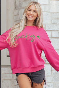KaleaBoutique Comfortable Lucky Clover Embroidered Loose Pullover Sweatshirt - KaleaBoutique.com