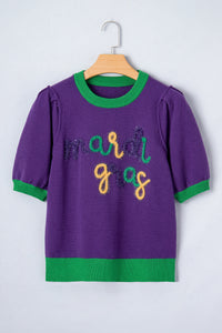 KaleaBoutique Comfortable Mardi Gras Tinsel Graphic Short Sleeve Sweater - KaleaBoutique.com