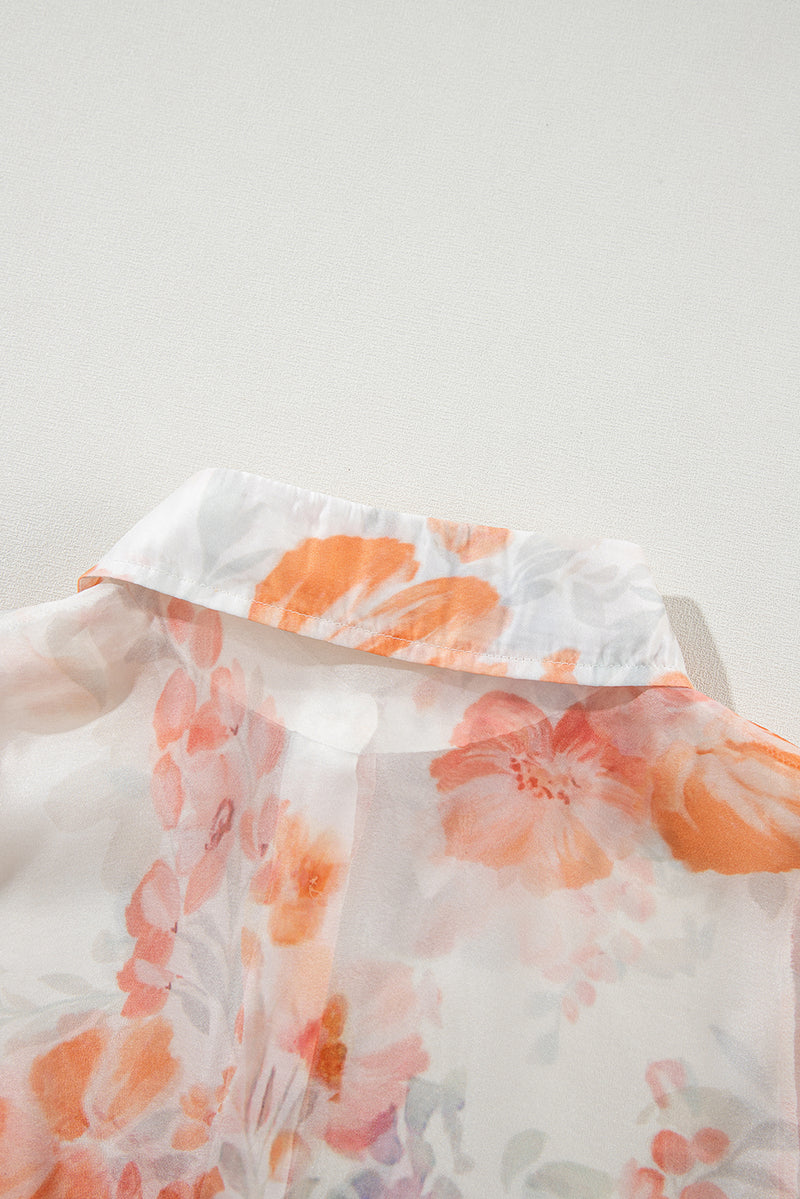 KaleaBoutique Floral Print Collared Balloon Sleeve Loose Shirt - KaleaBoutique.com