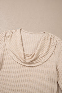 KaleaBoutique Stylish Solid Color Ribbed Knit Cowl Neck Long Sleeve Top - KaleaBoutique.com