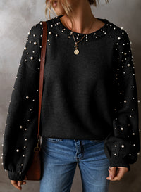KaleaBoutique Pearled Drop Shoulder Round Neck Sweater - KaleaBoutique.com