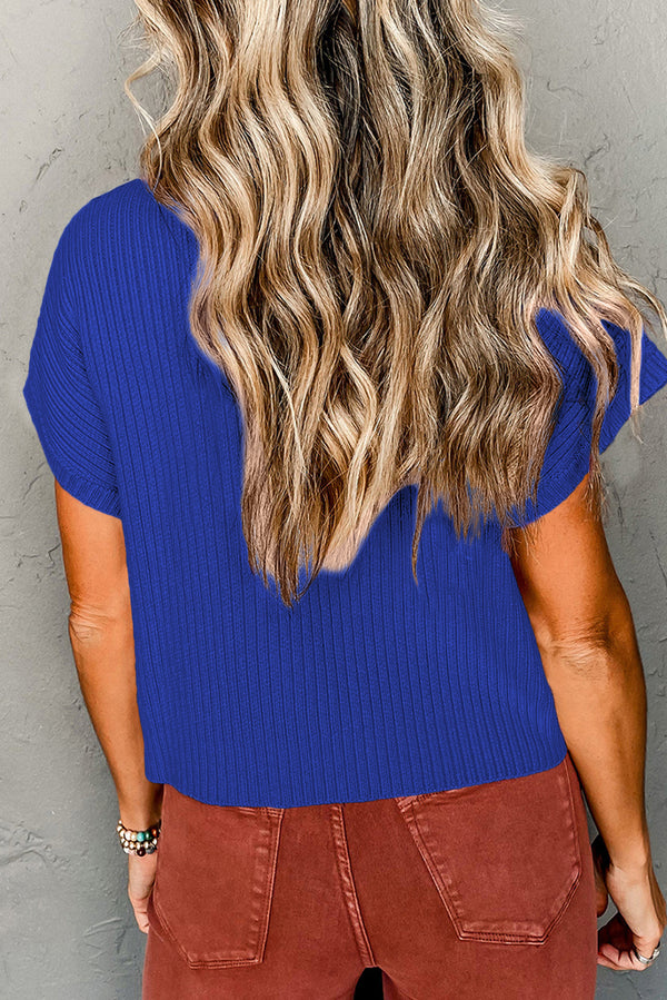 KaleaBoutique Comfortable Patch Pocket Ribbed Knit Short Sleeve Sweater - KaleaBoutique.com