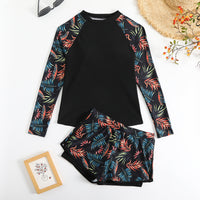 Women's Leaf-Print Long-Sleeve Tankini Set with Swim Shorts - KaleaBoutique.com