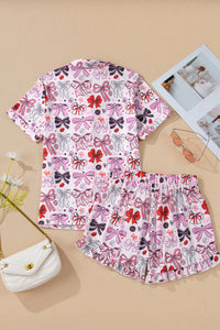 KaleaBoutique Stylish Cute Ribbon Bows Printed 2pcs Short Pajama Set - KaleaBoutique.com