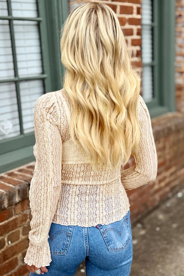 KaleaBoutique Beautiful Flounced Long Sleeve Mock Neck Sheer Lace Top - KaleaBoutique.com