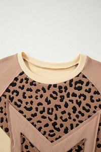 KaleaBoutique Stylish Leopard Star Color Block Patchwork Textured Baggy Sweatshirt - KaleaBoutique.com