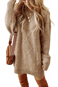 KaleaBoutique Stylish Cable Knit Drop Shoulder Loose Fit Sweater Dress - KaleaBoutique.com