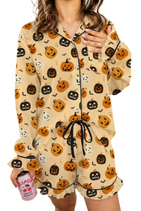 KaleaBoutique Stylish Long Sleeve Ruffle Pumpkin Face Print Two Piece Lounge Set - KaleaBoutique.com