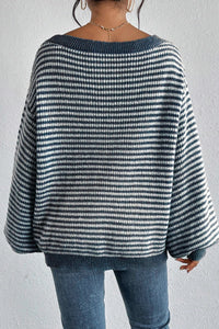 KaleaBoutique Striped Lantern Sleeve Drop Shoulder Cozy Sweater - KaleaBoutique.com