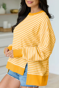 KaleaBoutique Stylish Textured Knit Color Block Trim Split Hem Long Sleeve Top - KaleaBoutique.com