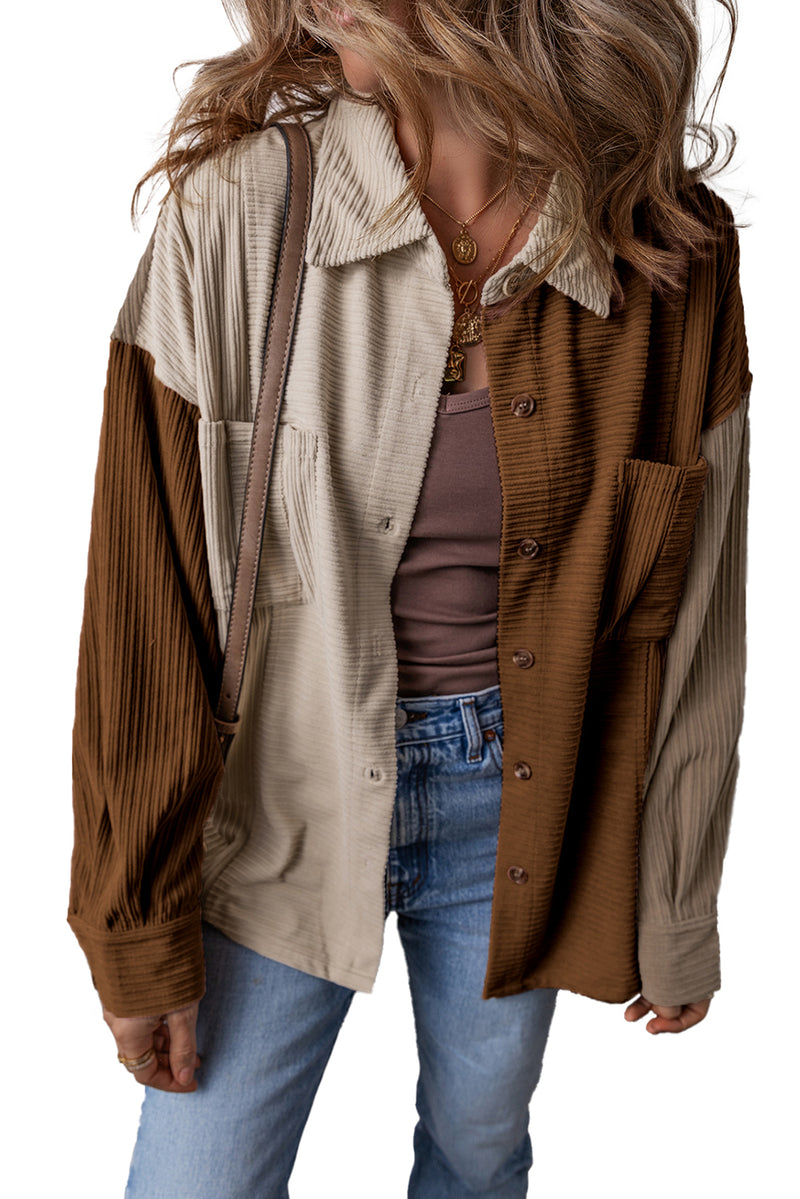KaleaBoutique Color Block Chest Pockets Buttoned Corduroy Shacket - KaleaBoutique.com
