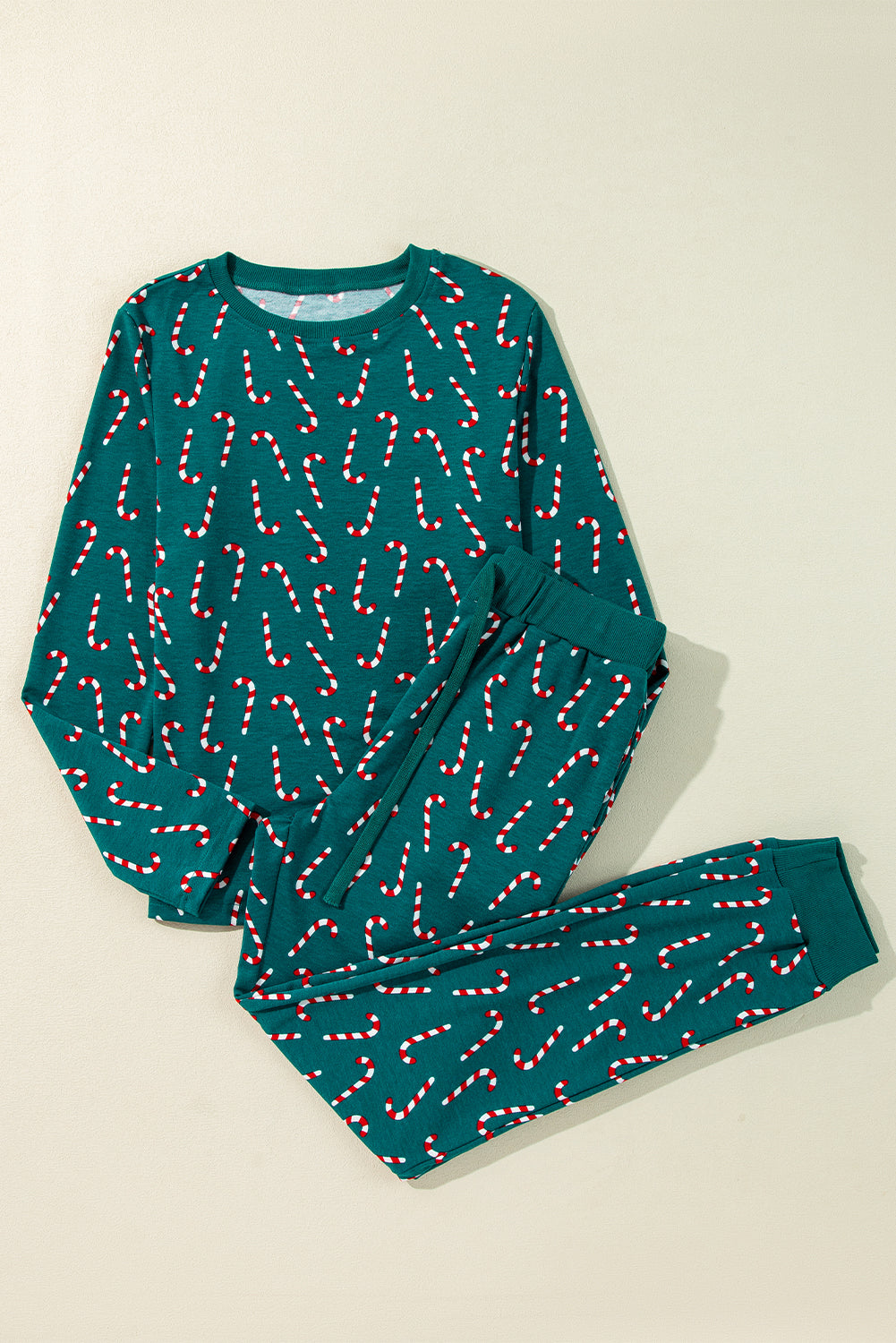 KaleaBoutique Stylish Christmas Candy Cane Printed Top and Pants Lounge Set - KaleaBoutique.com