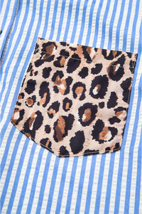 KaleaBoutique Stylish Striped Leopard Print Patchwork Button Up Womens Shirt - KaleaBoutique.com
