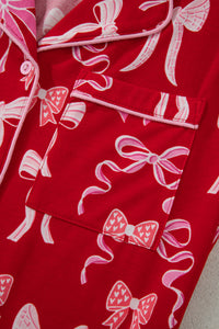 KaleaBoutique Stylish Sweet Bow Print Ruffled Short Sleeve Shirt Shorts 2pcs Pajama Set - KaleaBoutique.com