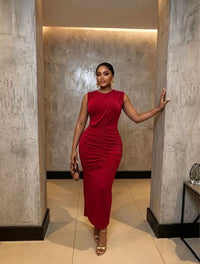 Women's Sleeveless Round-Neck Ruched Maxi Dress - KaleaBoutique.com