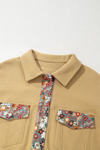 KaleaBoutique Waffle Knit Floral Print Patchwork Button up Jacket - KaleaBoutique.com
