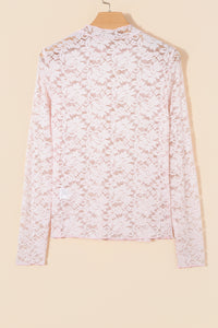 KaleaBoutique Stylish Floral Lace Long Sleeve Stand Neck Pullover Top - KaleaBoutique.com