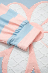 KaleaBoutique Stylish Big Flower Patch Drop Shoulder Striped Long Sleeve Top - KaleaBoutique.com