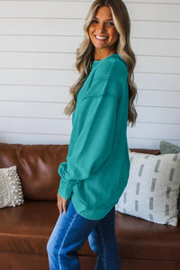 KaleaBoutique Stylish Horizontal Ribbed Exposed Seam Detail Drop Shoulder Baggy Pullover - KaleaBoutique.com