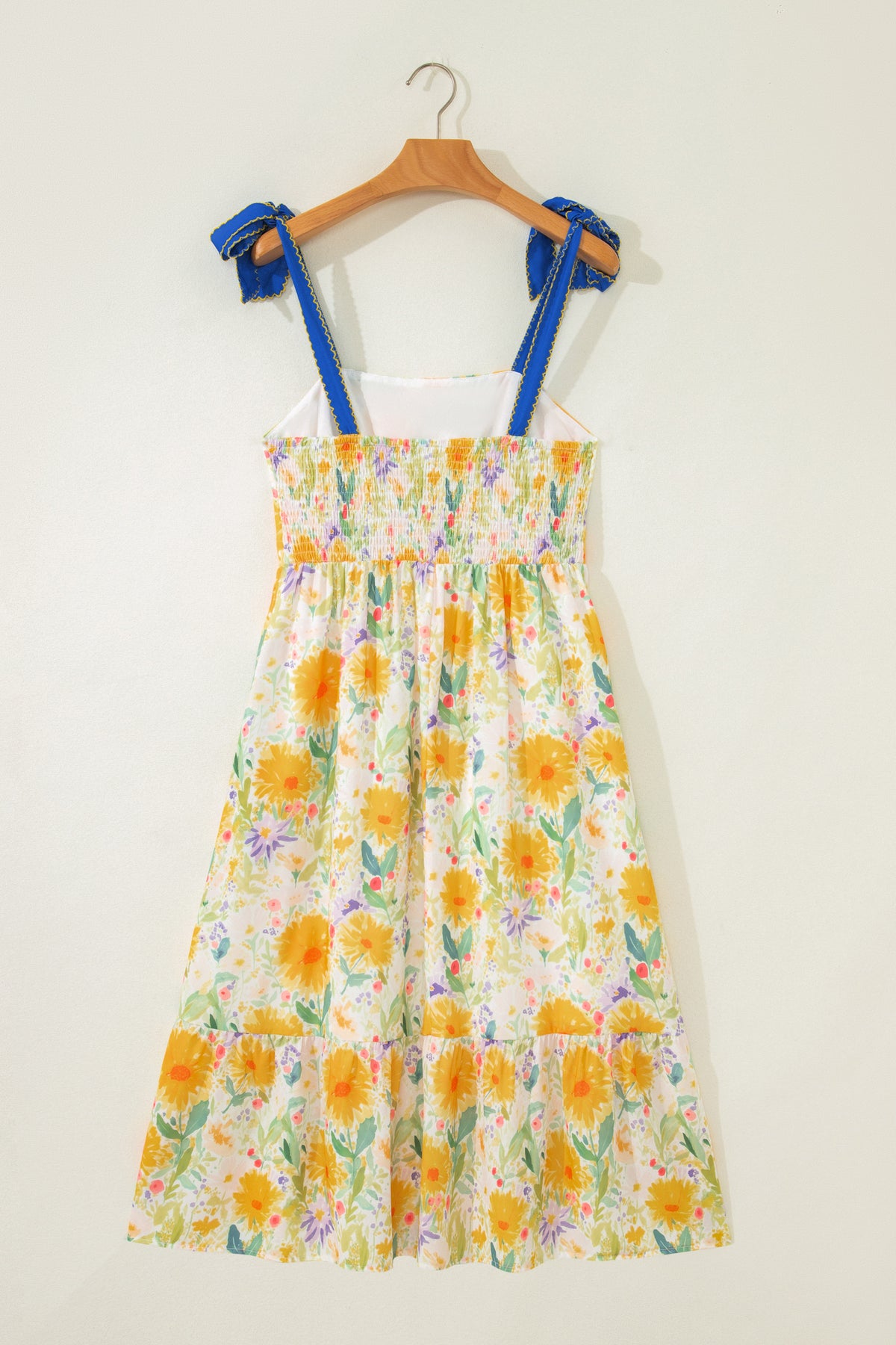 KaleaBoutique Comfortable Floral Print Contrast Stitched Knot Denim Straps High Waist Dress - KaleaBoutique.com