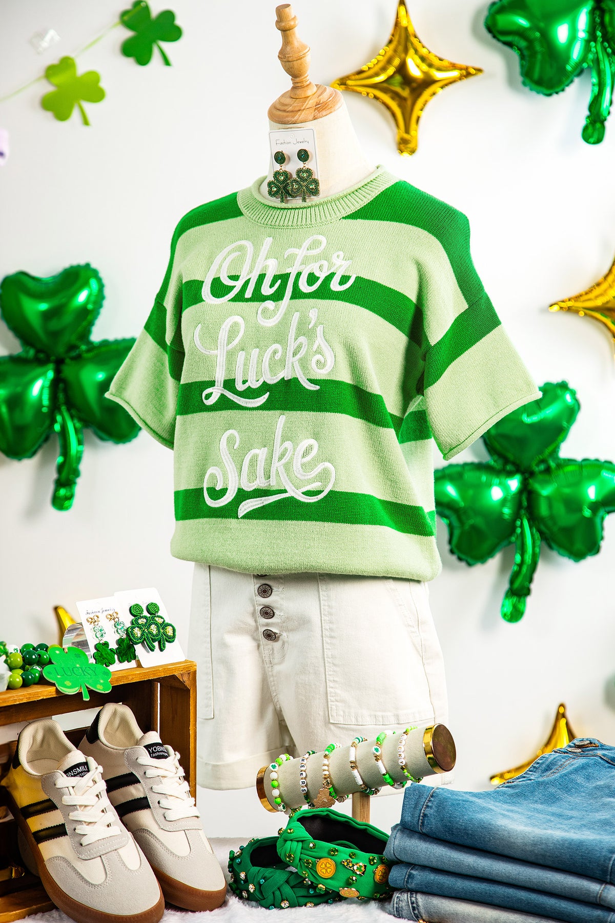 KaleaBoutique Comfortable Oh for Lucks Sake St Patricks Day Short Sleeve Sweater - KaleaBoutique.com