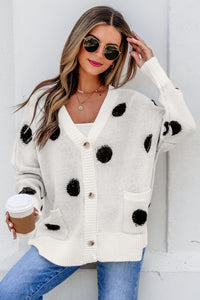 KaleaBoutique Stylish Polka Dot Button Front Oversized V Neck Cardigan - KaleaBoutique.com