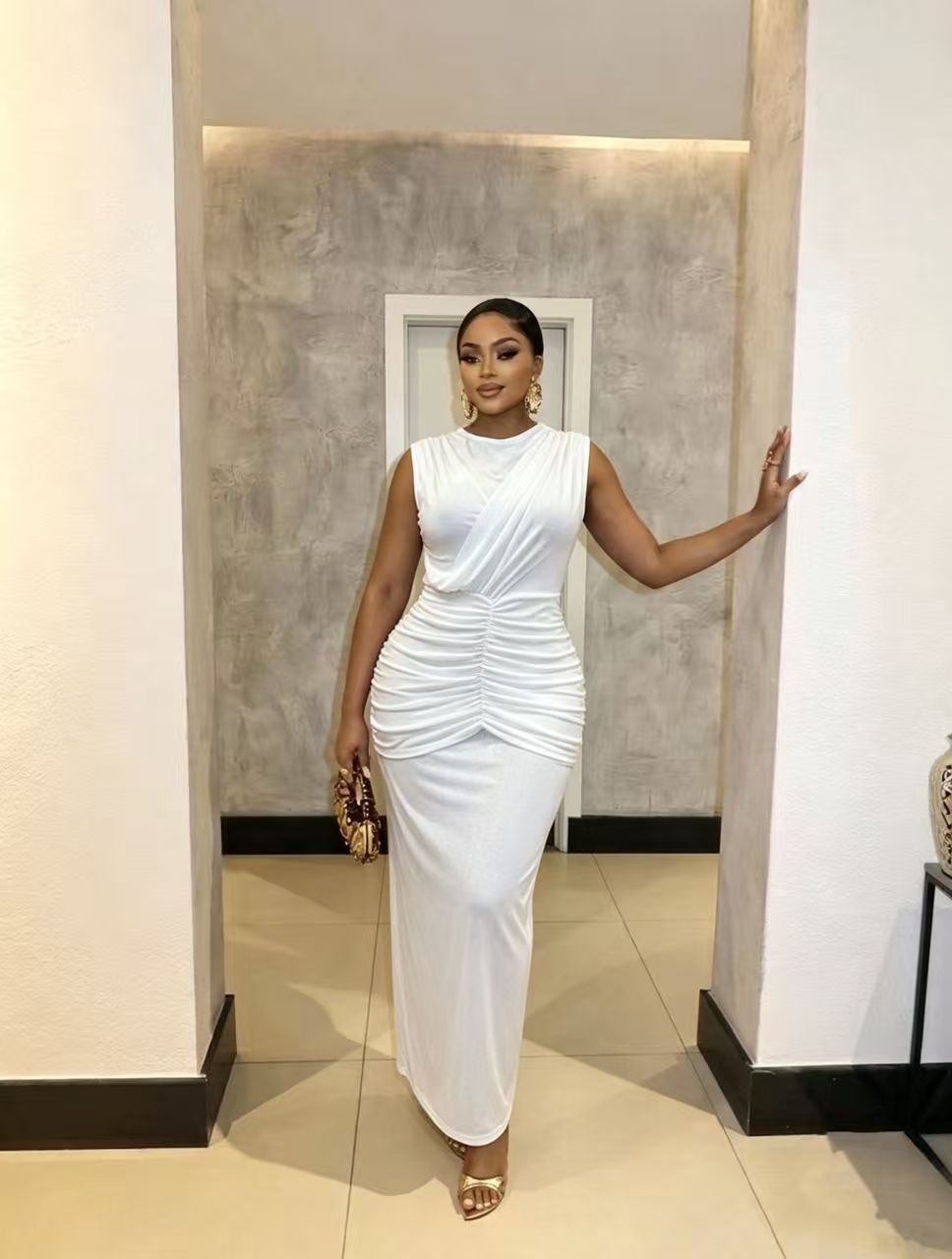 Women's Sleeveless Round-Neck Ruched Maxi Dress - KaleaBoutique.com
