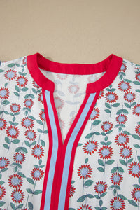 KaleaBoutique Stylish Floral Print Contrast Trim Flutter Sleeve Mini Dress - KaleaBoutique.com