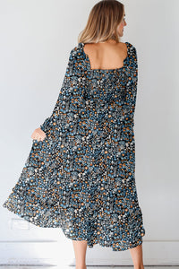KaleaBoutique Stylish Floral Print Long Sleeve Square Neck Smocked Maxi Dress - KaleaBoutique.com