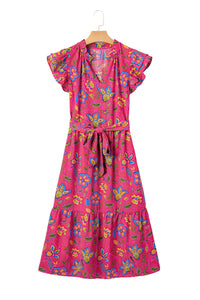 KaleaBoutique Stylish Flutter Sleeve Belted Floral Long Dress - KaleaBoutique.com