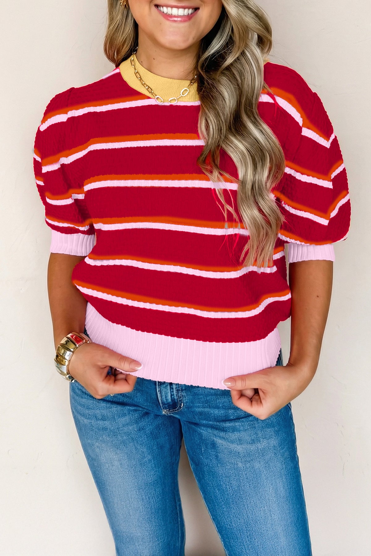 KaleaBoutique Stylish Colorblock Trim Half Sleeve Sweater Top - KaleaBoutique.com