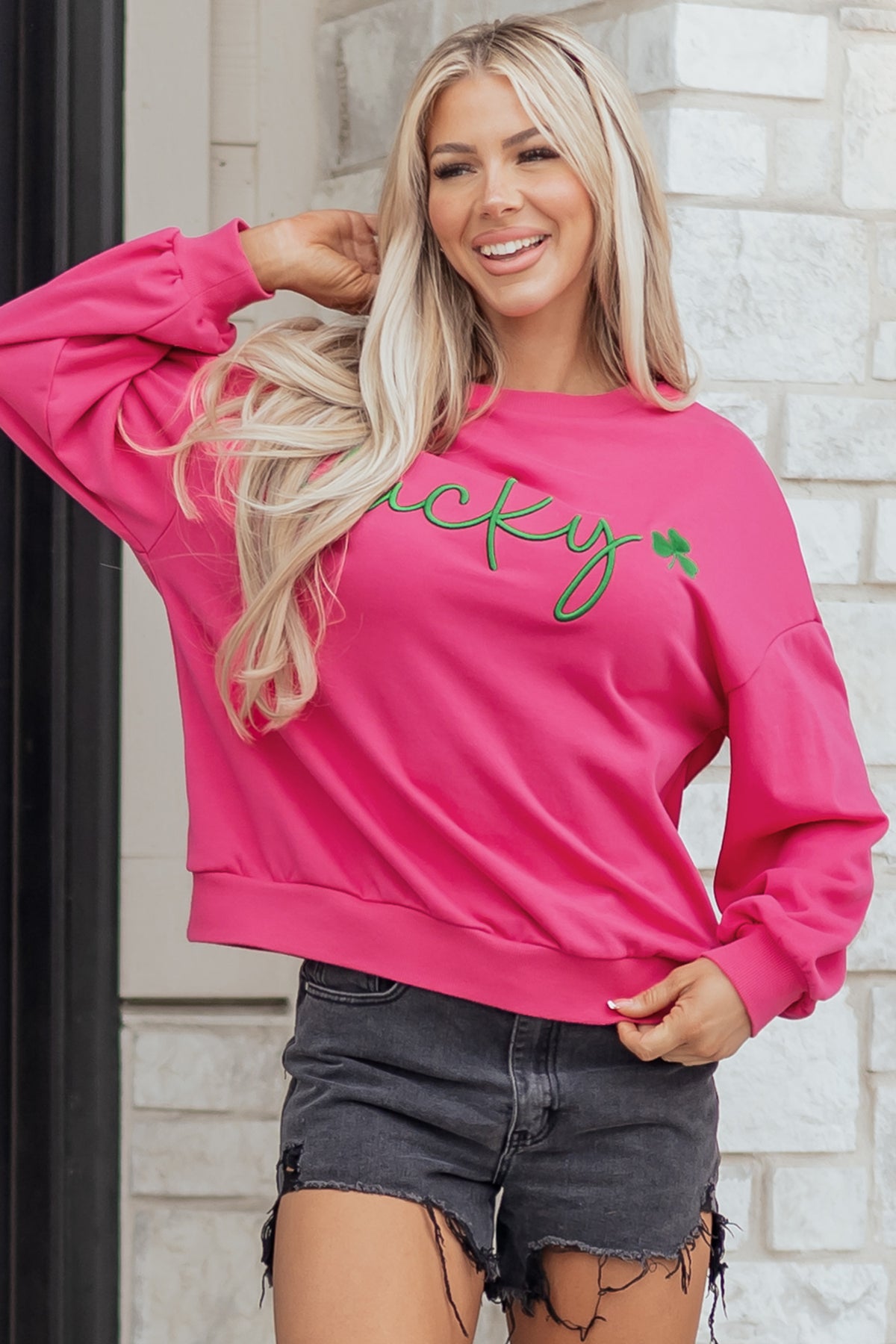 KaleaBoutique Comfortable Lucky Clover Embroidered Loose Pullover Sweatshirt - KaleaBoutique.com
