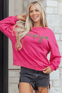 KaleaBoutique Comfortable Lucky Clover Embroidered Loose Pullover Sweatshirt - KaleaBoutique.com