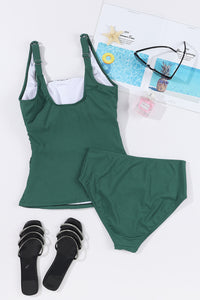 KaleaBoutique Stylish Comfortable Ruched U Neck Ribbed Tankini - KaleaBoutique.com