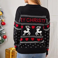 Women's Reindeer and Hearts Christmas Pullover Sweater - KaleaBoutique.com