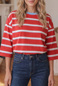 KaleaBoutique Stylish Striped Bow Tie Hollowed Back 7/8 Sleeve Casual T-Shirt - KaleaBoutique.com