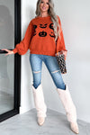 KaleaBoutique Halloween Pumpkin Face Pattern Drop Shoulder Sweater - KaleaBoutique.com