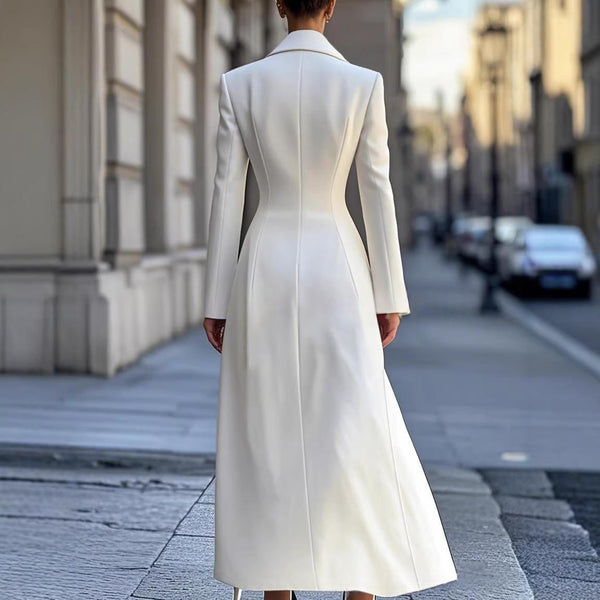 KaleaBoutique Women's White Waist-Defined Long Coat - KaleaBoutique.com