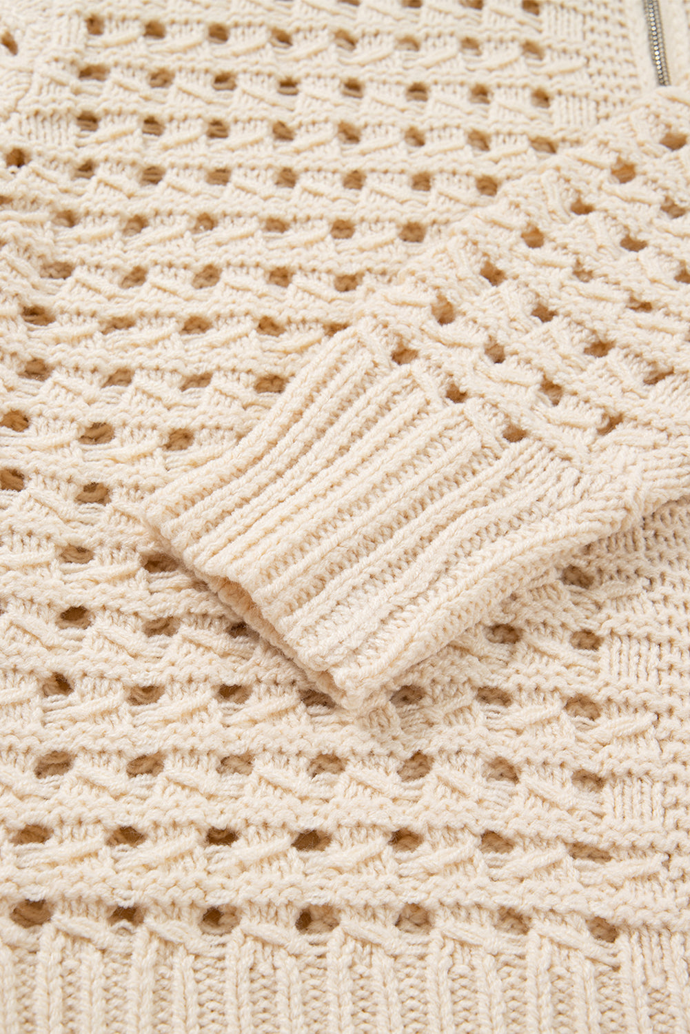 KaleaBoutique Stylish Hollowed Pattern Knit Zip Up Drop Shoulder Sweater Cardigan - KaleaBoutique.com
