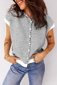 KaleaBoutique Comfortable Contrast Trim Cap Sleeve Button Down Casual Cardigan - KaleaBoutique.com