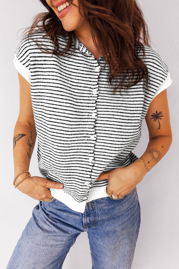 KaleaBoutique Comfortable Contrast Trim Cap Sleeve Button Down Casual Cardigan - KaleaBoutique.com