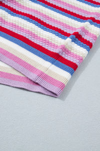 KaleaBoutique Stylish Textured Stripes Knit Short Sleeve Sweater - KaleaBoutique.com
