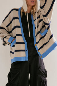 Colorblock Drop Shoulder Buttoned Loose Cardigan - KaleaBoutique.com