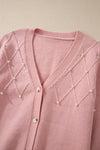 KaleaBoutique Stylish Textured Knit Pearl Beaded Button Up Cardigan - KaleaBoutique.com