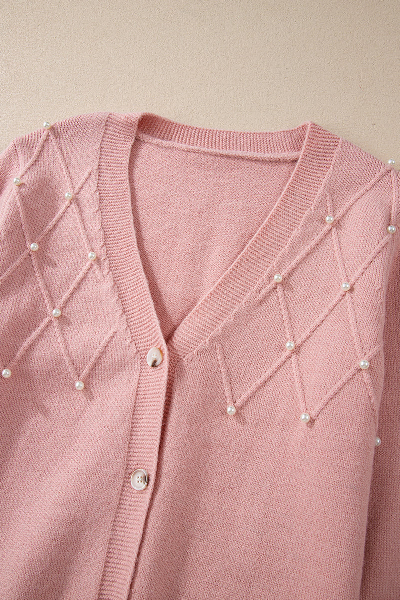 KaleaBoutique Stylish Textured Knit Pearl Beaded Button Up Cardigan - KaleaBoutique.com