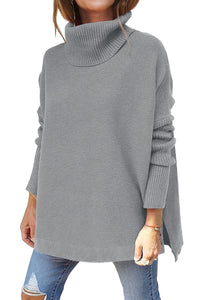 Turtleneck Sweater Mid Length Batwing Sleeve Slit Hem Tunic Pullover Sweaters Winter Tops Women Clothing - KaleaBoutique.com