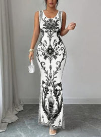 Women's Porcelain-Print Scoop-Neck Side-Slit Maxi Dress - KaleaBoutique.com