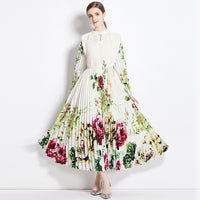Women's Floral Keyhole-Neck Lantern-Sleeve Pleated Midi Dress - KaleaBoutique.com